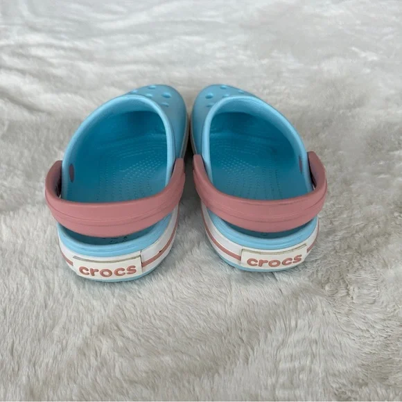 Crocs Kids Crocband Clog Ice Blue with Pink Stripe Slip-On Sandals Size C 11 - Picture 3 of 9